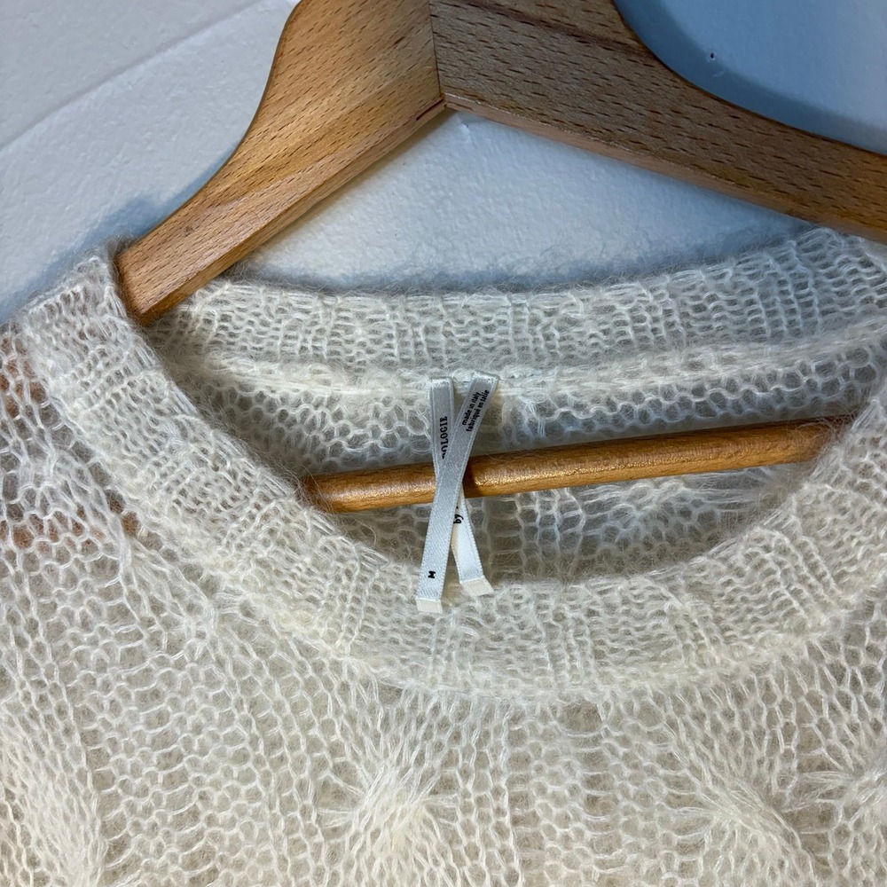 Anthropologie Ivory Open Cable Knit Distressed Mohair Blend Sweater Size M Italy - Picture 4 of 12